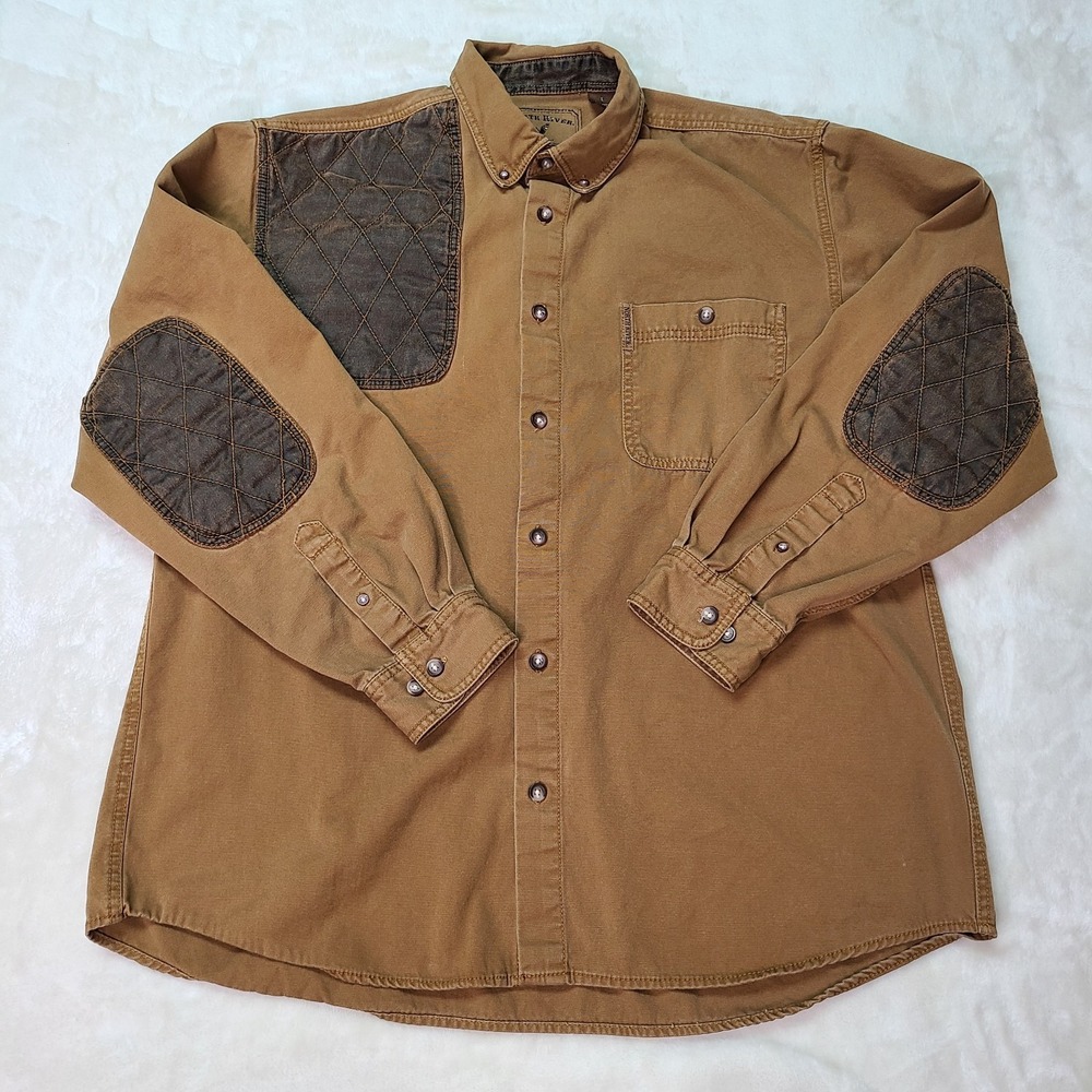 North River Shirt Mens L Brown Field Shooting Shirt Elbow Quilted Pads Hunting